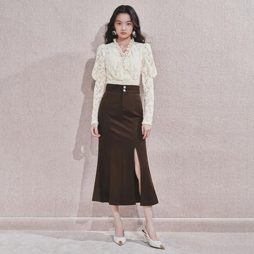 法式复古感深棕色鱼尾半裙2024秋冬半身裙 商品图1