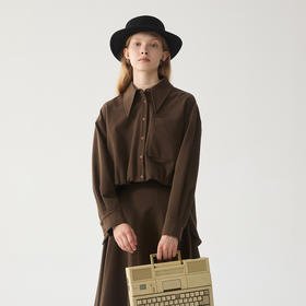 谜底设计感衬衫长袖女2024冬款通勤风前短后长磨毛衬衣244MC1588