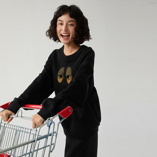 谜底圆领套头卫衣女2024冬新品学院风休闲趣味绣花上衣244MV1667 商品图1