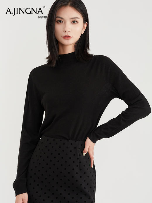 【经典高雅】阿菁娜轻简舒适山羊绒桑蚕丝气质半高领毛衫F29D301001 商品图2