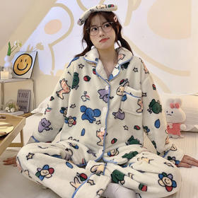 【加绒加厚！日系卡通法兰绒睡衣】细腻轻糯 快速升温 持久保暖！可居家可外穿，可爱女款秋冬季长袖长裤两件套睡裤家居服