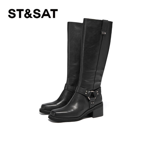 【绒里可选】星期六时髦铆钉粗跟机车牛仔靴SSC4117341/SSC4119341 商品图6