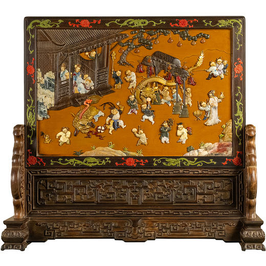 清 红木镶漆地百宝嵌婴戏图插屏 商品图5