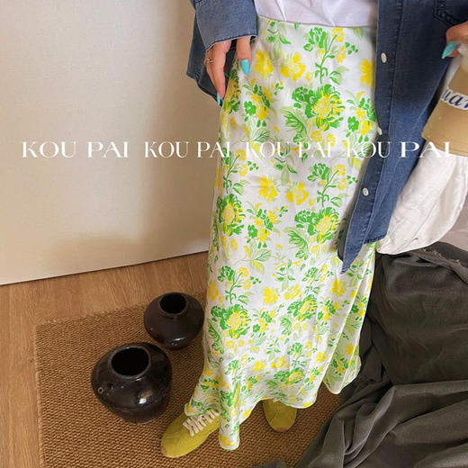 【顺丰包邮】31736 洛诗琳夏季温柔风真丝印花清新桑蚕丝缎面半裙1290 商品图0