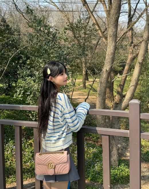 GUCCI古驰 GG Marmont系列 马蒙 链条金标Logo做旧 牛皮 斜挎单肩包 迷你 女款 粉色（HH） 商品图0