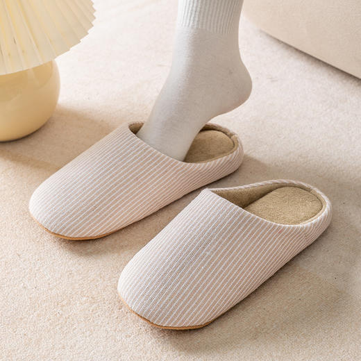 日式家居室内男女无声布底拖鞋春秋木地板家用软底大码防滑棉拖鞋 商品图3