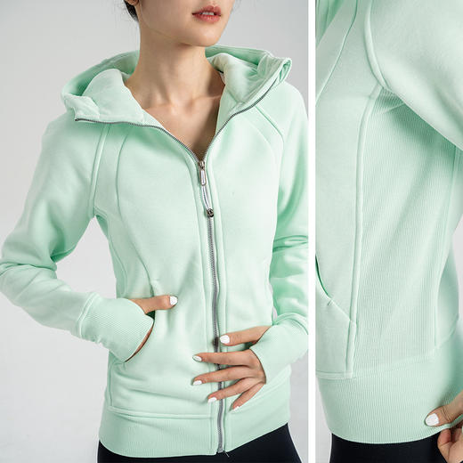 L RECNAVA [加绒卫衣] 长款拉链连帽加绒外套 全拉链方便穿脱 加宽螺纹下摆 带拇指扣 显瘦保暖 商品图1