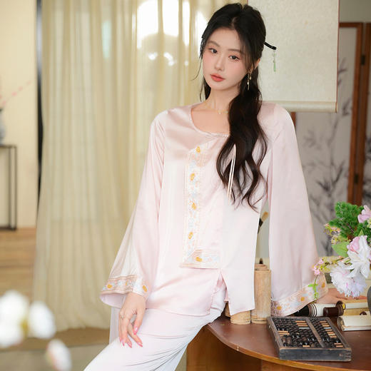 【秋冬严选❗️新中式国风睡衣套装】新款高级感冰丝家居服睡裤秋季女士长袖长裤可外穿 商品图1