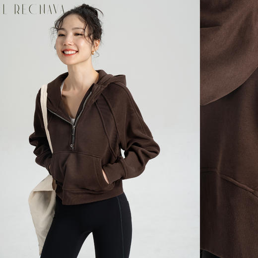 L RECNAVA [加绒卫衣] 半拉链短款卫衣 套头连帽长袖 显高显瘦 穿脱方便 商品图1