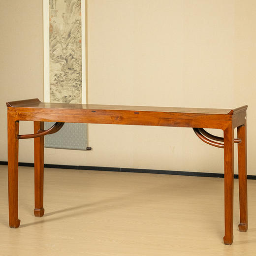 二十世纪 黄花梨四面平霸王枨带翘头条桌 商品图1