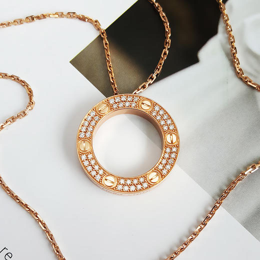 【95新】Cartier卡地亚LOVEB722452718K玫瑰金满钻大圆饼LOVE项链女士190924TJ03 现售价：38500 商品图2