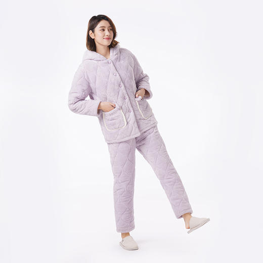 都市丽人睡衣夹棉系列长袖家居服法兰绒夹棉加厚女士中夹棉套装LHT1S4 商品图2