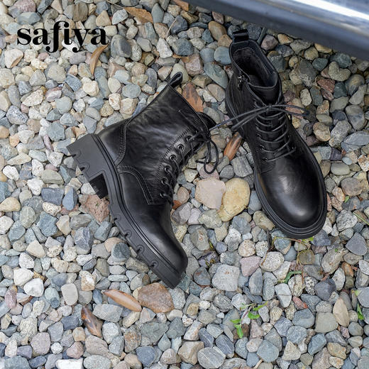 Safiya/索菲娅2024冬英伦风真皮褶皱做旧复古厚底马丁靴 SF44116265 商品图6