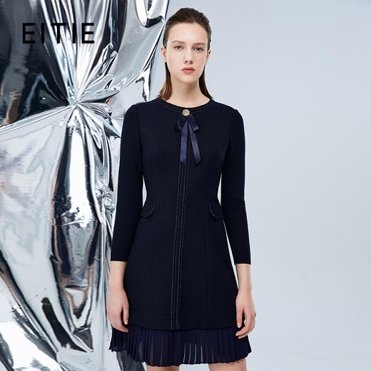 EITIE爱特爱冬季新品高腰修身显瘦裙摆拼接气质优雅连衣裙7607316 商品图0