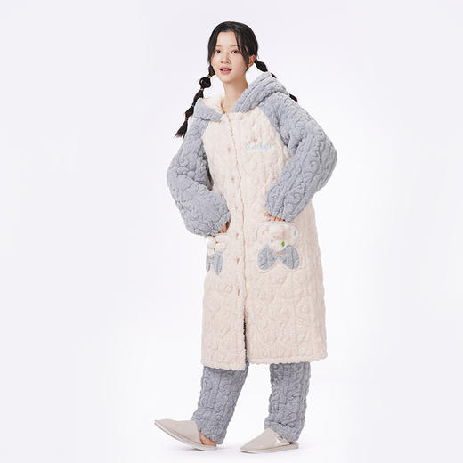都市丽人睡衣夹棉系列长袖家居服长毛绒提花夹棉加厚女士夹棉套装LHT1P2 商品图2