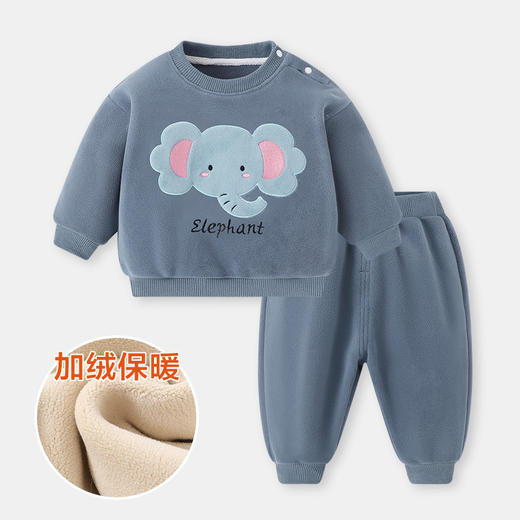 【婴儿奥粒绒卫衣套装，加绒保暖，两件套更超值】婴儿奥粒绒卫衣套装 冬装秋冬男童儿童女宝加绒保暖两件套-QQ 商品图7
