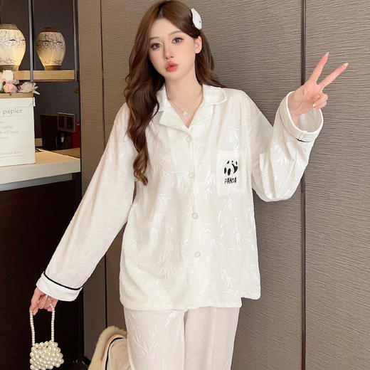 【新中式❗️高级感熊猫印花家居服】介于舒适与优雅之间，气质慵懒风，女秋冬新款网红长袖开衫睡衣两件套长裤套装 商品图4