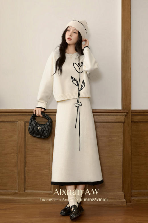 鹿向南「花园早茶」法式气质宽松显瘦米杏色半身裙女秋L50912BSQ 商品图2