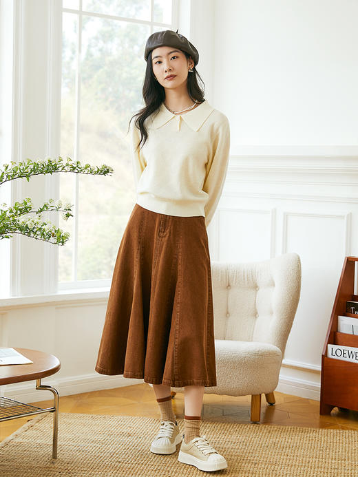 复古口袋牛仔半身裙女2024年秋季新款高腰宽松显瘦美拉德a字裙 商品图3