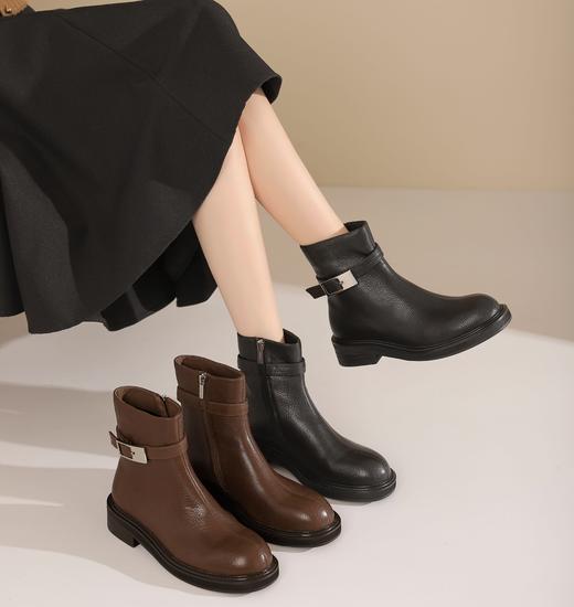 westory2024年秋冬新款优雅风平底粗跟百搭短靴切尔西S24DS84761 商品图5