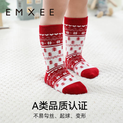 【母婴服配】EMXEE嫚熙儿童袜子秋冬款保暖婴儿毛圈圣诞袜男女童宝宝中筒袜子 商品图3