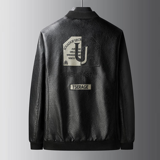 【新款DPX】大依优型大码棒球领皮夹克刺绣pu外套加肥加大休闲胖子宽松外套上衣男装潮流 商品图2