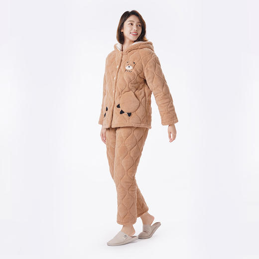 都市丽人睡衣亲情蜜语长袖家居服长毛绒夹棉加厚女士夹棉套装LHT9A8 商品图2