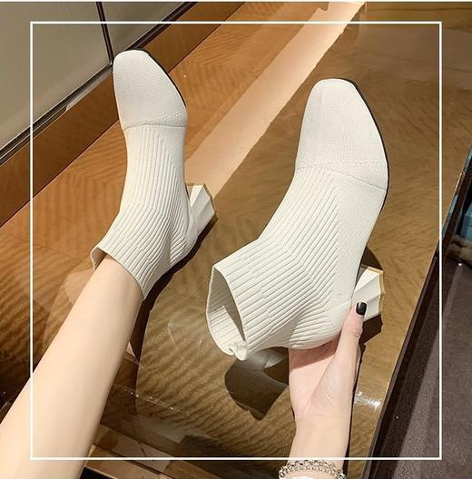 马丁靴女2024新款女靴冬季韩版方头套筒短靴女式粗跟中跟飞织靴子新款爆款小红书同款 商品图0