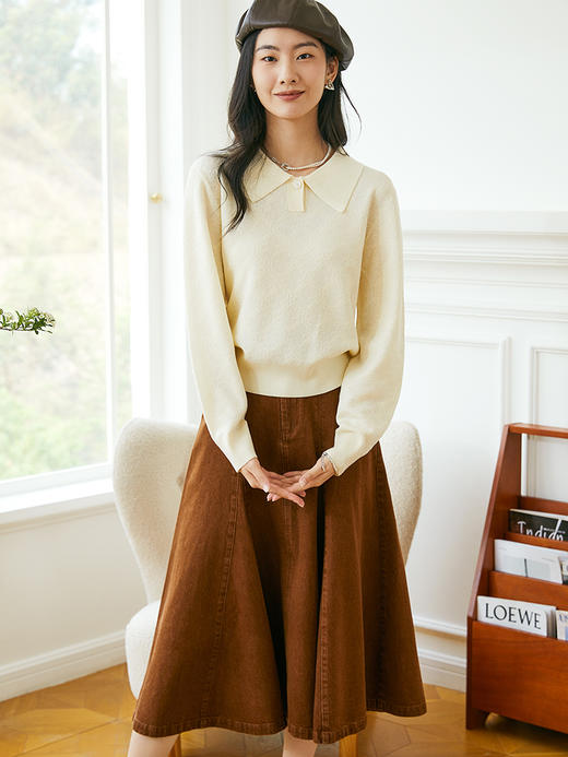 复古口袋牛仔半身裙女2024年秋季新款高腰宽松显瘦美拉德a字裙 商品图1