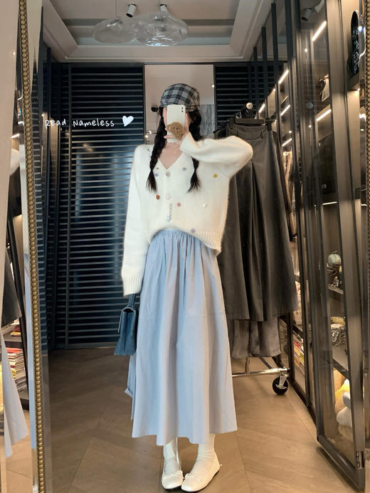 Read Nameless /浣熊绒羊毛樱桃扣开衫+蓝色仿天丝棉樱桃标半裙 2024/9/28 商品图6