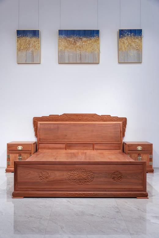 红桥红  家具严选  缅甸花梨（大果紫檀）【180 螭龙弯背素面 高低床 】 商品图0