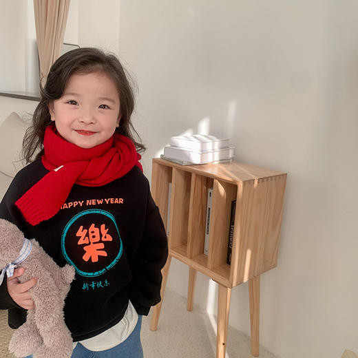 【新年快乐！新年特别限定卫衣】新款女童过年平安喜乐卫衣 加绒加厚圆领拜年服 红色宝宝儿童上衣潮流单品-QQ 商品图7
