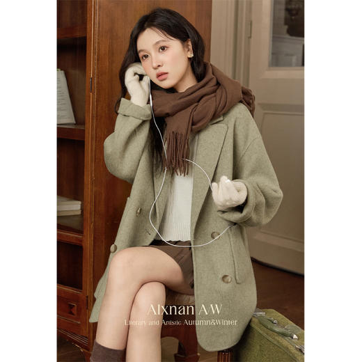 鹿向南「芙诗歌集」复古绿色双面毛呢西装冬季外套大衣女短款L50951-1 商品图2