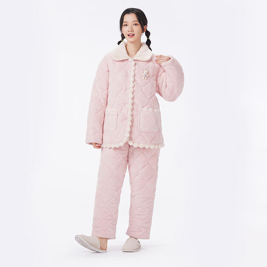 都市丽人睡衣夹棉系列长袖家居服法兰绒夹棉加厚女士夹棉套装LHT1U5 商品图1