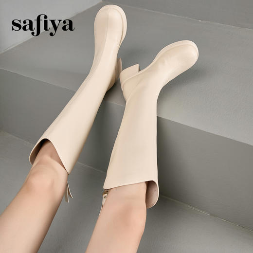 Safiya/索菲娅2024秋冬显瘦百搭粗跟厚底不过膝高筒骑士靴 SF44117251 商品图3