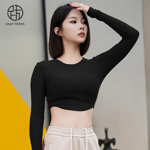 跃牌【周游世界系列】瑜伽服女螺纹短款瑜伽长袖修身运动上衣 TP0795 商品图4