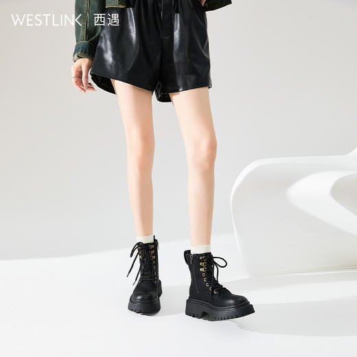 西遇工装马丁靴女2025新款秋冬复古英伦风短筒靴子增高厚底大黄靴D3747709 商品图3