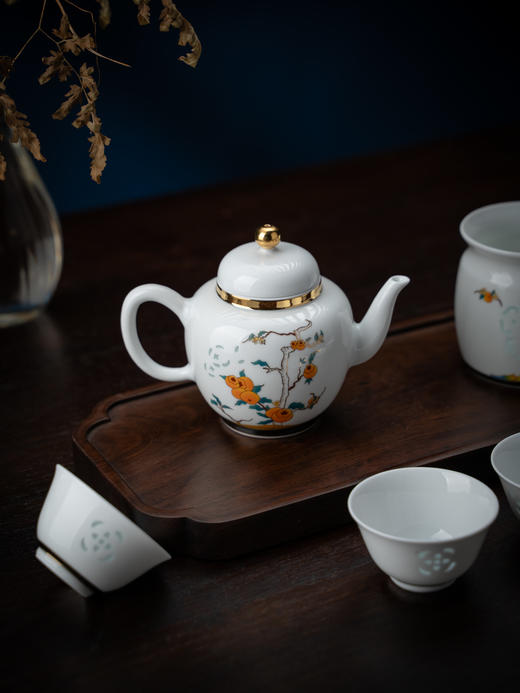 富玉 | 景德镇玲珑瓷组合功夫茶具 柿柿如意10头茶具 商品图3