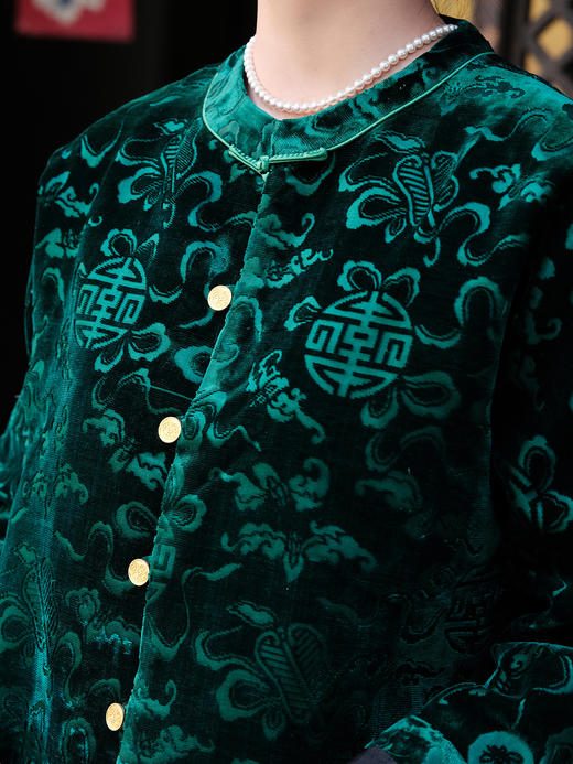 盛唐牡丹|绿色漳绒八宝葫芦外套 商品图1