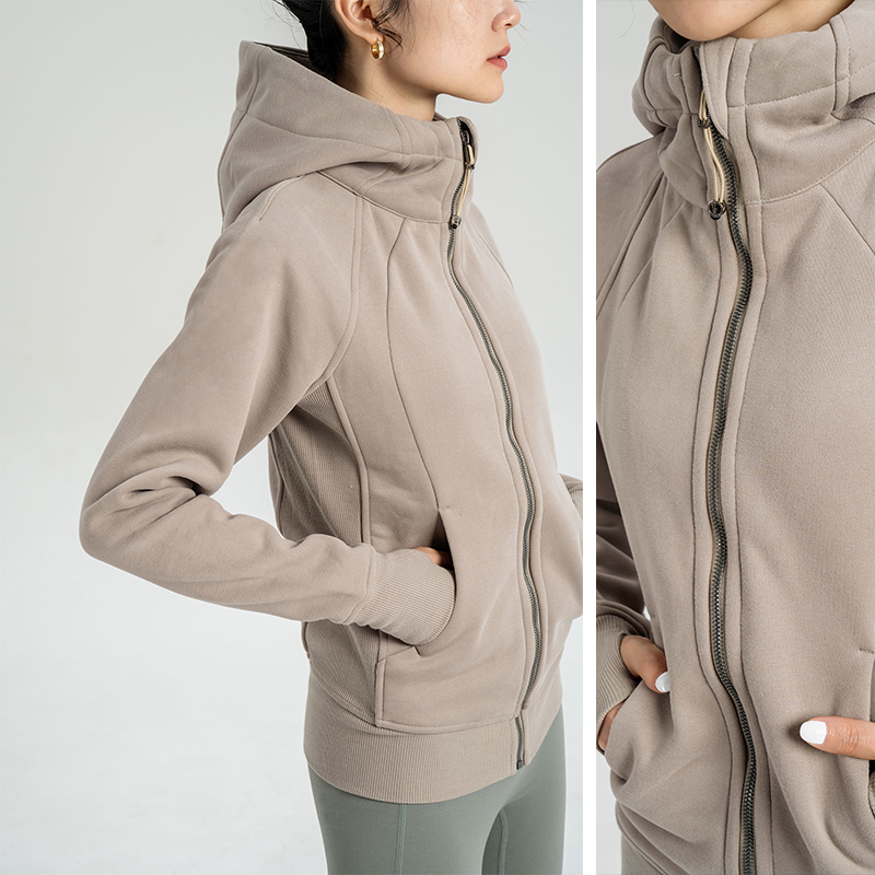 L RECNAVA [加绒卫衣] 长款拉链连帽加绒外套 全拉链方便穿脱 加宽螺纹下摆 带拇指扣 显瘦保暖