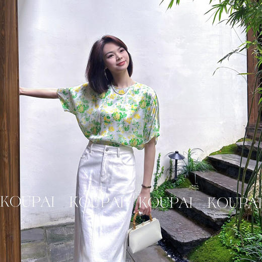 【顺丰包邮】31605 洛诗琳真丝弹力缎印花短袖圆领上衣1289 商品图2