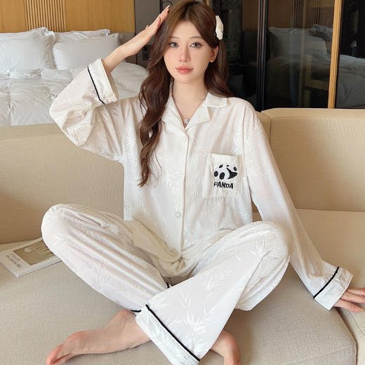 【新中式❗️高级感熊猫印花家居服】介于舒适与优雅之间，气质慵懒风，女秋冬新款网红长袖开衫睡衣两件套长裤套装 商品图2