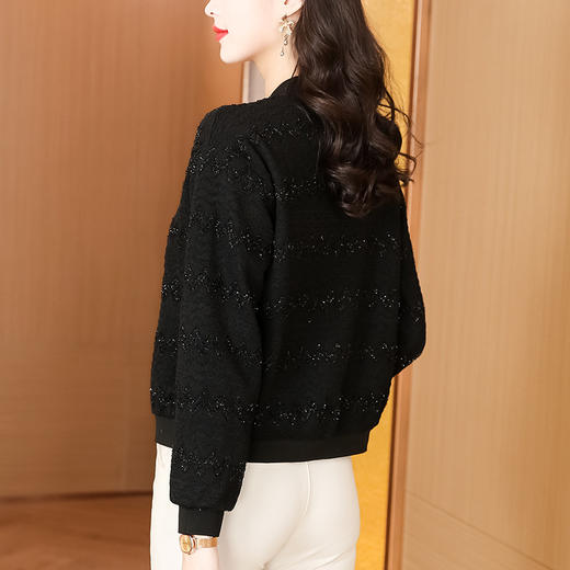 KQL-E49N535小香风外套女宽松休闲棒球服纯色镂空亮丝落肩袖夹克上衣 商品图3