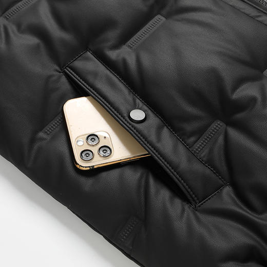 【皮羽绒】【可拆卸帽】【新款DTX】大依优型大码羽绒服皮夹克PU外套加肥加大肥佬休闲上衣男士胖子秋冬 商品图5