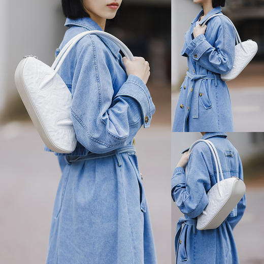 lost in echo2024秋季新款牛皮趣味饺子包大容量保龄球包腋下包女 商品图4