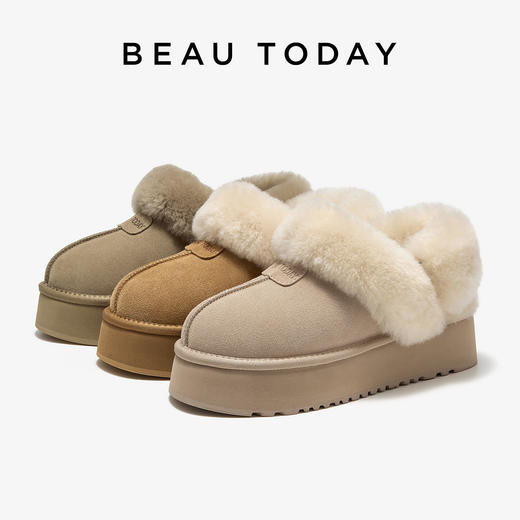 BeauToday 厚底雪地靴羊毛半拖女冬季毛毛拖鞋37068 商品图2