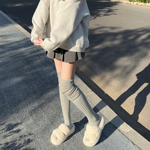 【日系长款拼接堆堆袜】秋冬韩系简约百搭设计感，拼接纯色过膝纯欲风竖纹显瘦高筒袜套潮袜QQ 商品图12