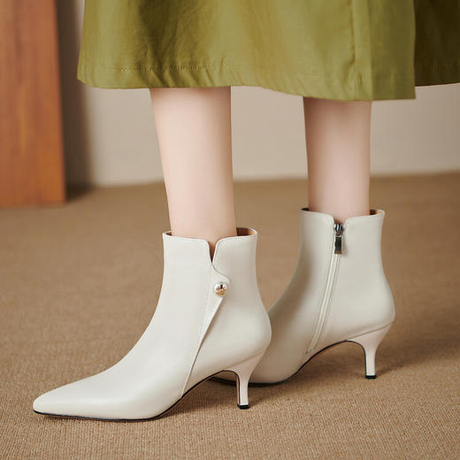 【预售5天】法式小短靴及踝靴尖头细跟侧拉链小跟靴优雅气质中跟时装靴YS&YSX7077 商品图1