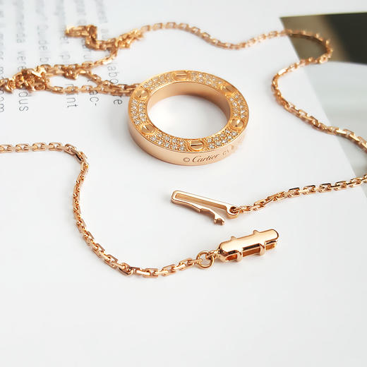 【95新】Cartier卡地亚LOVEB722452718K玫瑰金满钻大圆饼LOVE项链女士190924TJ03 现售价：38500 商品图7