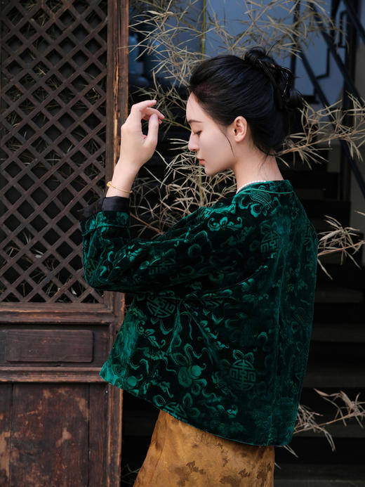 盛唐牡丹|绿色漳绒八宝葫芦外套 商品图3
